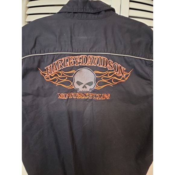 Harley Davidson Shirt Mens XL Black Flame Skull Mechanic Button Down Motorcycle - Picture 5 of 5
